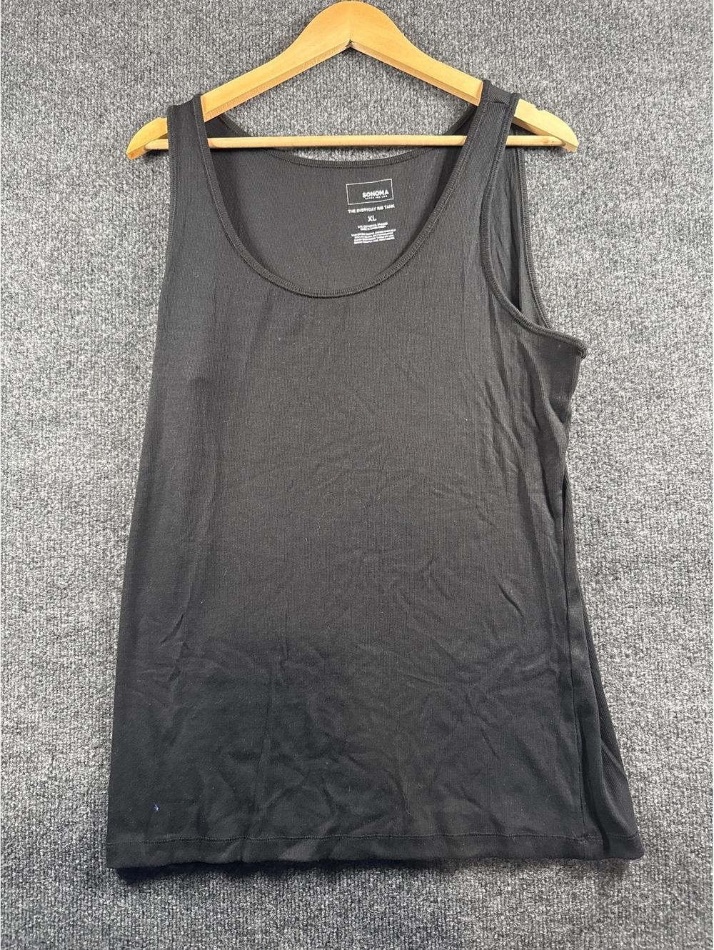 Sonoma Womens XL Black Everyday Rib Tank Top Sleeveless Stretch Cotton Basic